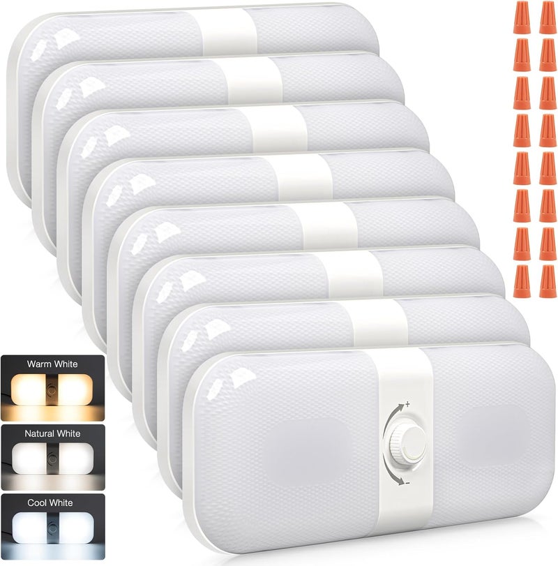 CT CAPETRONIX RV Lights Interior 1700LM, 3 Color TEM Camper Lights, Dimmable 12v Volt Led Lights Fixture, RV Ceiling Dome Light w Switch for RV/Camper/Car/Trailer/Boat (Warm+Cool+Natural White) 8Pack - Image 1